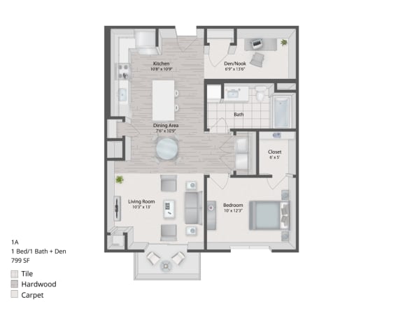 Floor Plan 1 Bedroom with Den