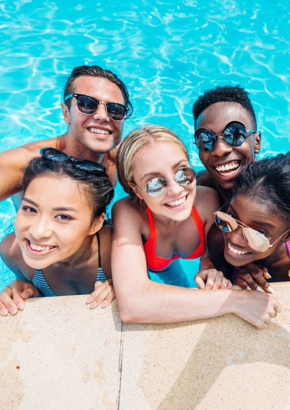 a group of people in a swimming pool