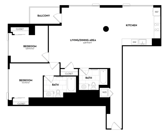 2 Bed 2 Bath - 1,232sq feet