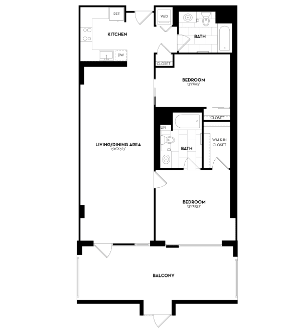 2 Bed 2 Bath - 1,162sq feet