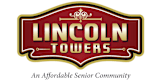 logo with Lincoln Towers written in gold letters on a red background