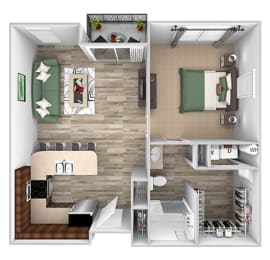 ABQ Uptown Apartments - A10 - 1 bedroom and 1 bath - 3D floor plan