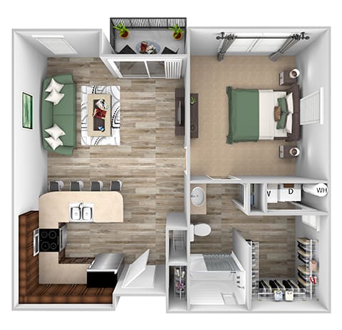 ABQ Uptown Apartments - A10 - 1 bedroom and 1 bath - 3D floor plan