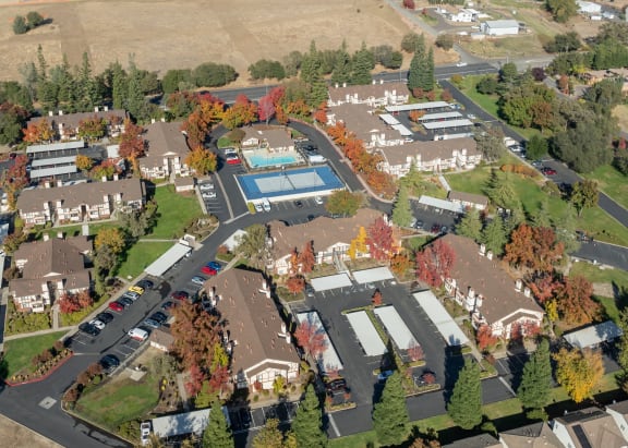 Drone photo above the Rocklin manor community and extending onward to the horizon of Rocklin, CA at Rocklin Manor  Apartments, Rocklin  , CA 95677
