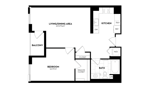 1 Bedroom, 1 Bathroom - 808 square feet