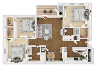 3 Bed 2 Bath Floor Plan | 1,396 Sq. Ft. at The Madison Apartment Homes in Tyler, Texas 75703