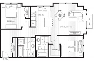 Lux Apartments Floor Plan Two Bedroom Two Bathroom B