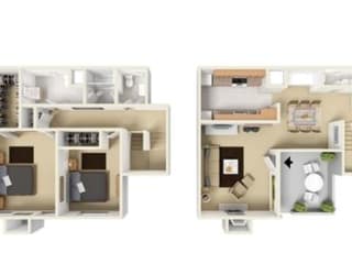 B4 - 2 bed 1.5 bath Floor Plan  at Aviare Place, Midland