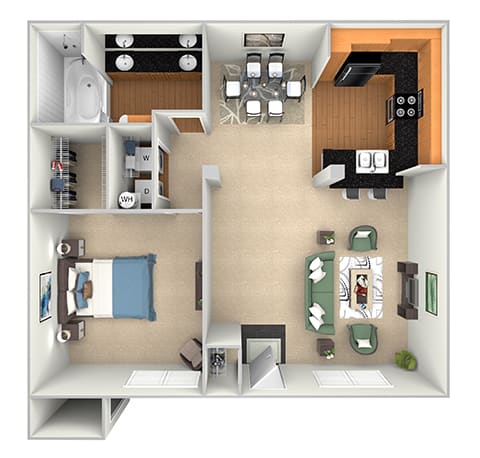 The Retreat at Cinco Ranch - A2 - 1 bed 1 bath - 3D