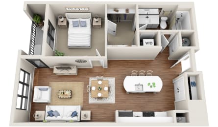 1 bedroom 1 bathroom Floor plan E at 401 Oberlin, Raleigh, NC, 27605