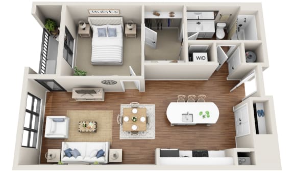 1 bedroom 1 bathroom Floor plan E at 401 Oberlin, Raleigh, NC, 27605