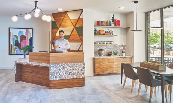 a rendering of a kitchen and dining room with a chef on the wall at Dey & Bergen, Harrison, 07029