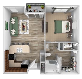 ABQ Uptown Apartments - A8 - 1 bedroom and 1 bath - 3D floor plan