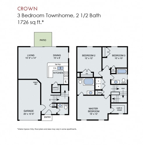 Floor Plan  Crown - 3 Bedroom Townhome