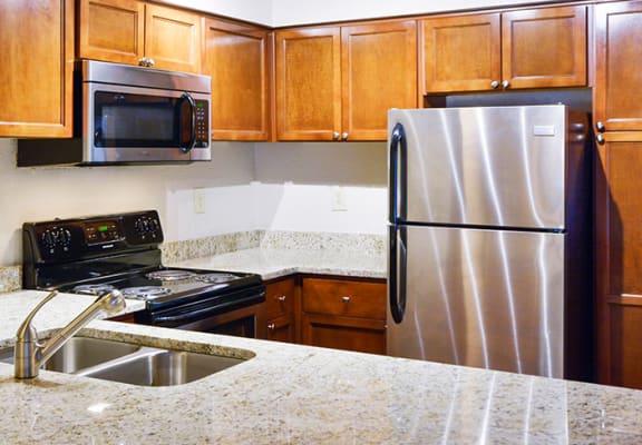 Kitchen with Stainless Steel Appliances at at Apartments in Duluth