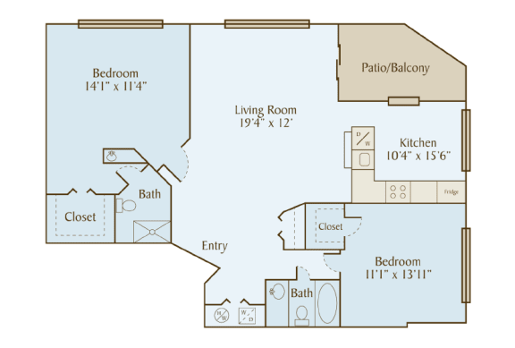 Floor Plan  a floor plan of two bedroom apartment at fox valley apartments