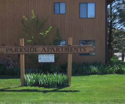 Outside of building, Parkside side, and lawn