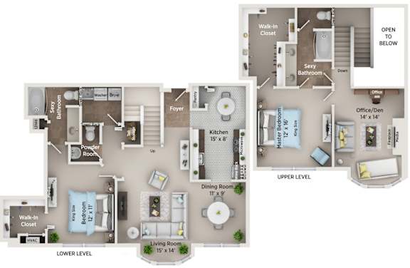 Floor Plan  A floor plan of an apartment showing the layout of the rooms.
