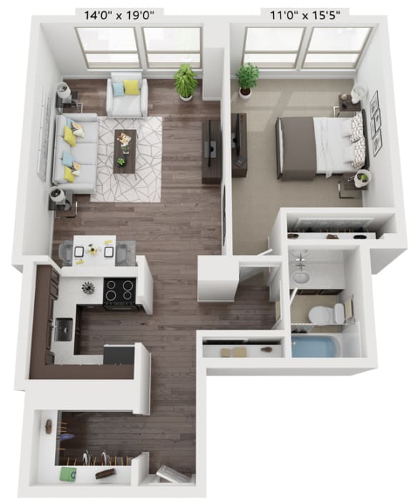 1 bedroom floor plan C at Presidential Towers, Chicago, IL, 60661
