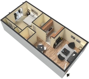 the 1-bed, 1-bathroom 624 square foot floor plan at Serenity Lake Apartments in Tampa