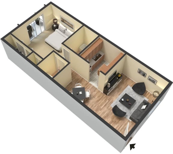 the 1-bed, 1-bathroom 624 square foot floor plan at Serenity Lake Apartments in Tampa