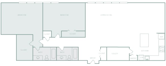 Harbor Hill Apartments floor plan B8 - 2 bed 2 bath - 2D