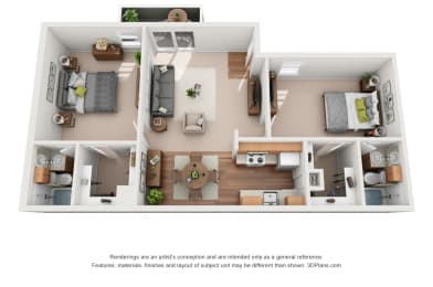 950 sq.ft. Two Bed Two Bath