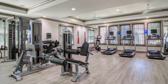 a home gym with weights and cardio equipment