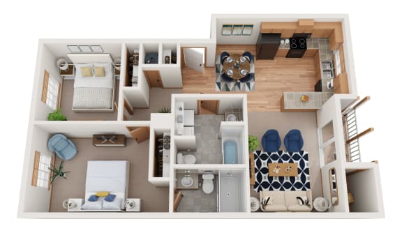 2 bed 2 bath floor plan at Monroe Avenue Apartments, Oregon