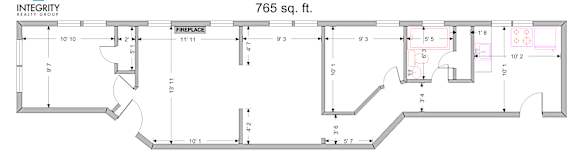 A floor plan for a2 Bedroom 1 Bath apartment