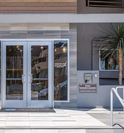 a view of the front of the building with the doors open