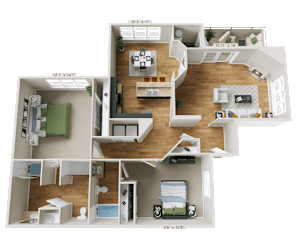 Crestline Cary two bedroom, two bathroom floor plan with 1148 sqft