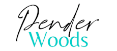 A logo with the words "Pender Woods" written in a cursive font.