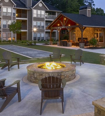 Outdoor Fire Pit at Night at Duluth GA Apartments for Rent