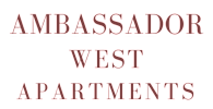 A black background with the words "Ambassador West Apartments" written in white and red.