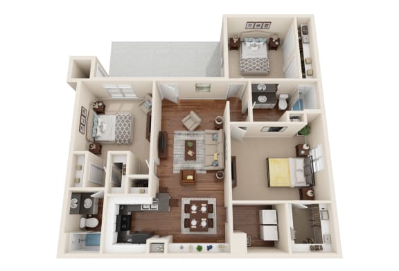 a 3d floor plan of a 1 bedroom apartment