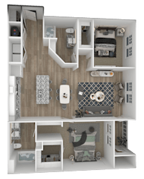 A dollhouse with a white and brown color scheme is displayed.