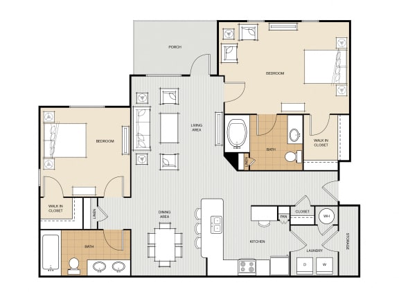 Floor Plan  2 bed 2 bath at Magnolia Village Apartments, Jacksonville, FL
