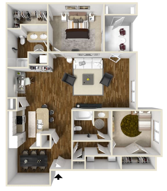 Floor Plan  Two Bedroom Floor Plan with study | 1,282 Sq. Ft. at Lagniappe of Biloxi Apartment Homes, Biloxi, MS