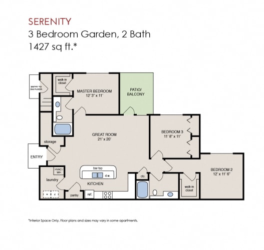 Floor Plan  Serenity - 3 Bedroom Garden