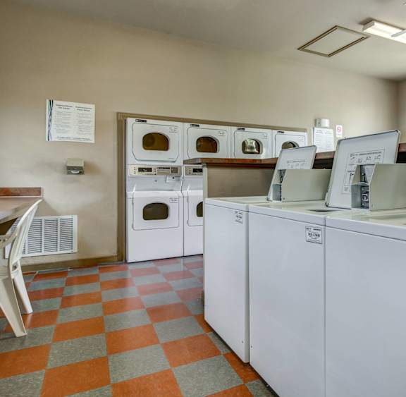 A row of white ovens are lined up in a room.