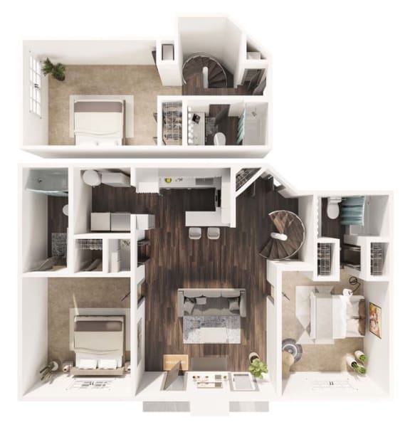 a furnished apartment with a bedroom and kitchen