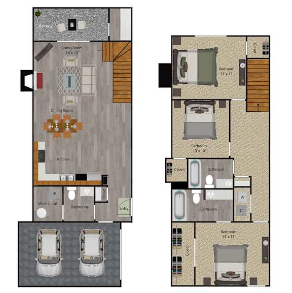 3 Bedroom Townhome with 2 Car Garage