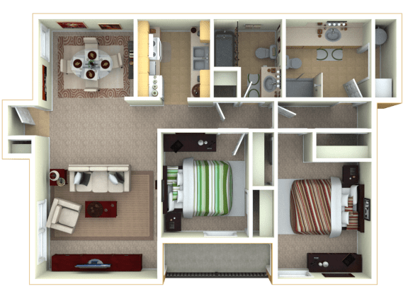 2 Bedroom, 2 Bathroom Floor Plan at Vineyard Terrace Apartments, Napa, CA
