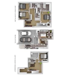 a 3d floor plan of a house