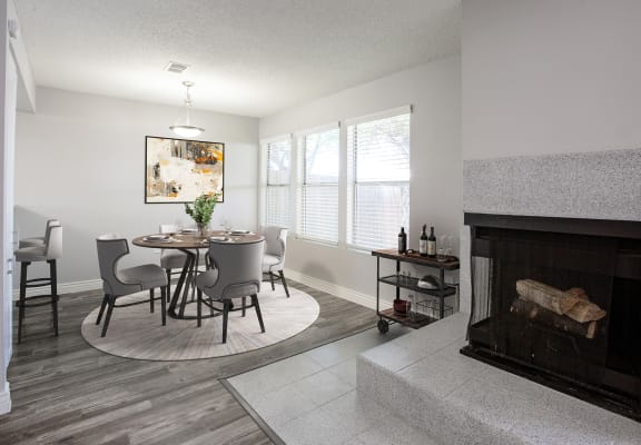 Dining Area and Fire Place at Orange Tree Village Apartments in Tucson Arizona June