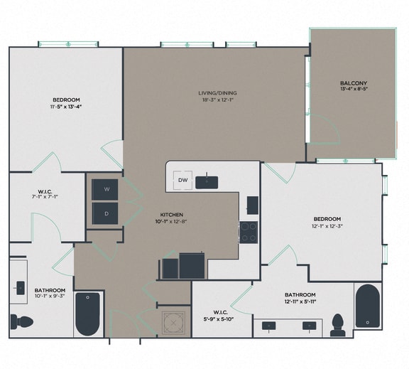 Floor Plan  P2-B2-2 bedroom 2 bathroom A Floor Plan at Link Apartments&#xAE; Mixson, North Charleston, South Carolina