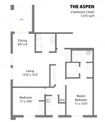 2 Bed 2 Bath The Aspen Floor Plan 2 Bed 2 Bath The Aspen Floor Plan at Aspenwoods Apartments, Minnesota