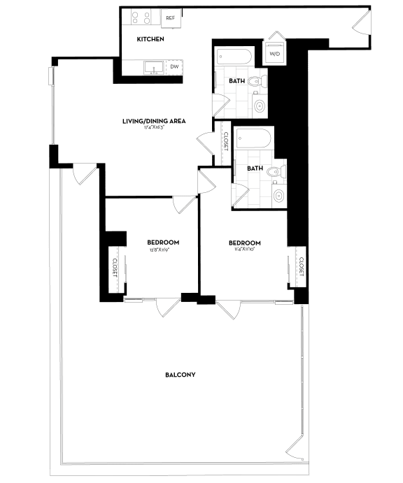 2 Bed 2 Bath - 1,037sq feet