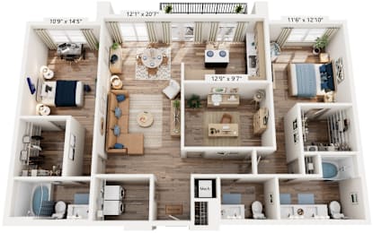 2 Bed 2.5 Bathroom floorplan at The River, Virginia